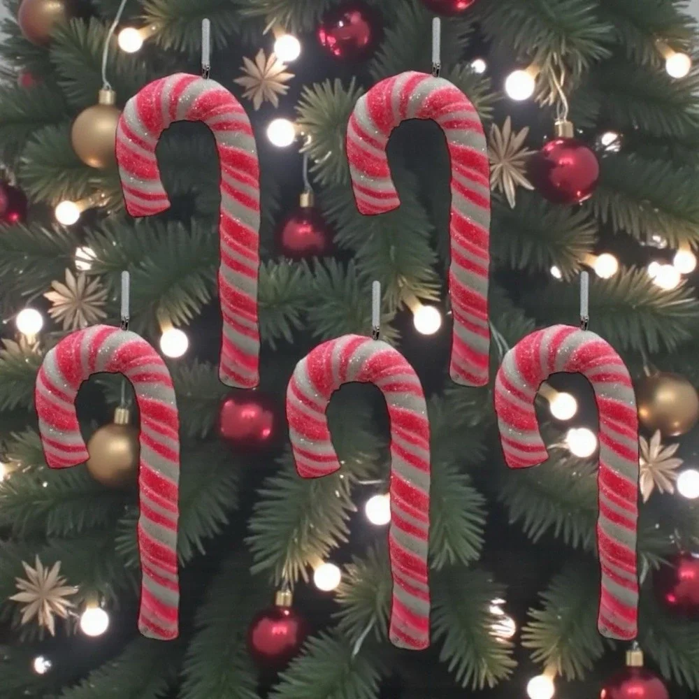 Candy Cane Peppermint Christmas Tree Ornaments Set of 5 Pink & White -New